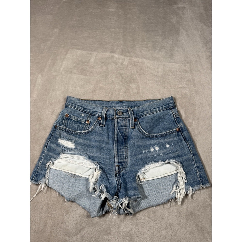 Levis 501 Cut Off Jean Shorts Size 28 Blue Distressed Grunge